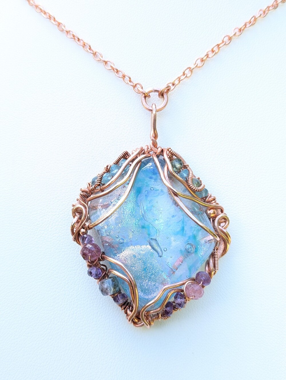 Mermaid Goddess Pendant Artisan Crafted Copper Wire Wrap Design On Copper Chain - Picture 9 of 16